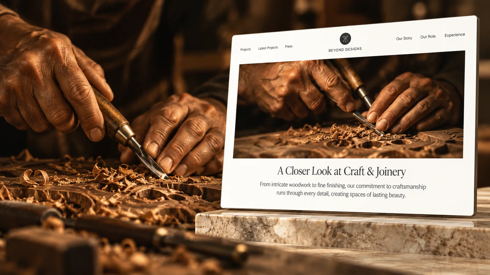 Artisan woodwork beside the Beyond Designs craft and joinery web page