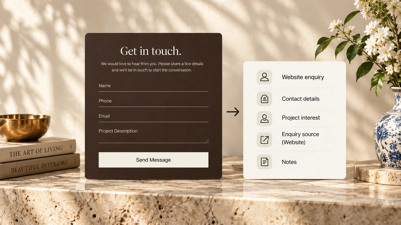 Beyond Designs get in touch form connected to CRM enquiry record