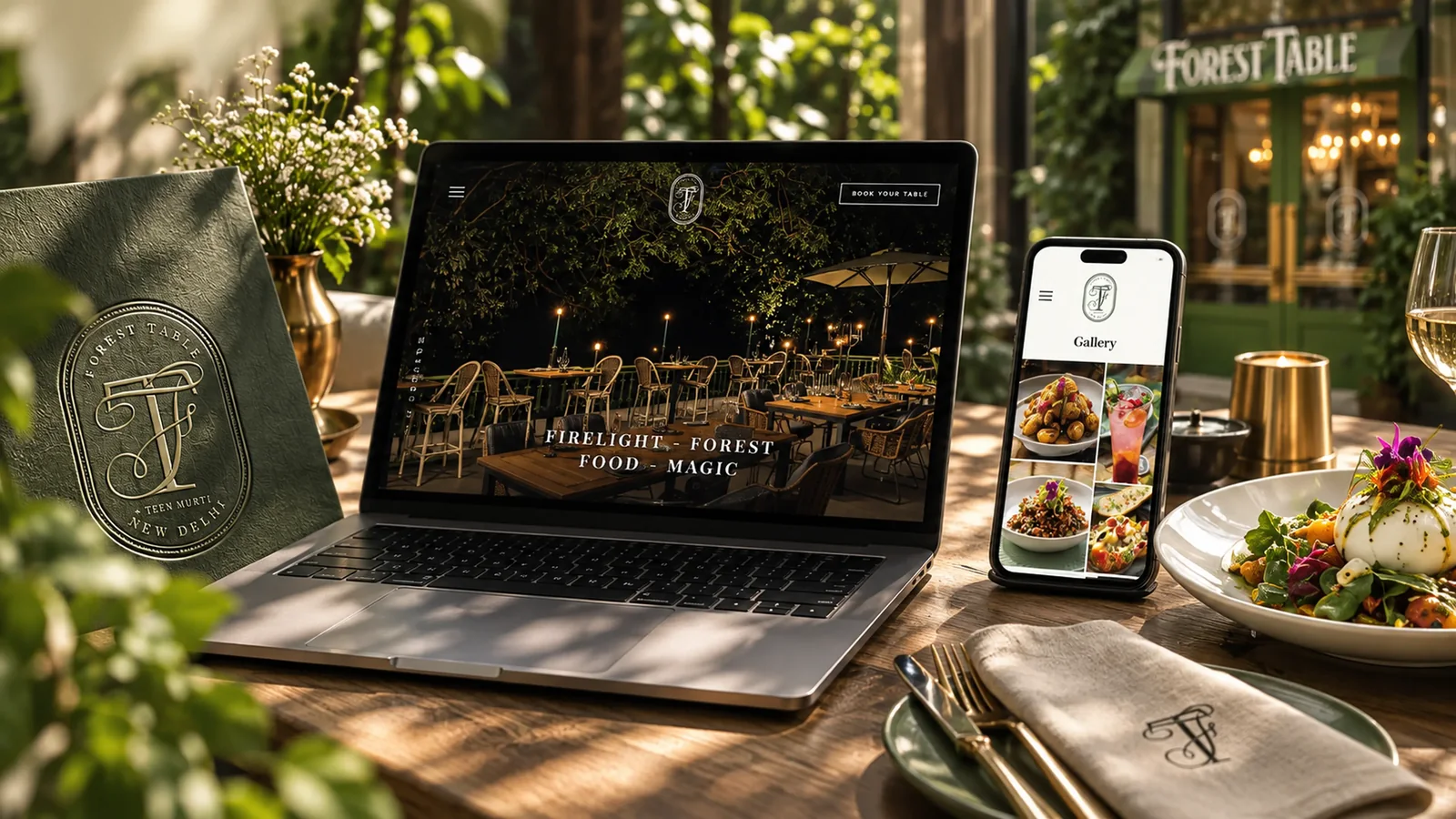 Forest Table restaurant website on laptop and mobile gallery, designed and developed by LemonTalks