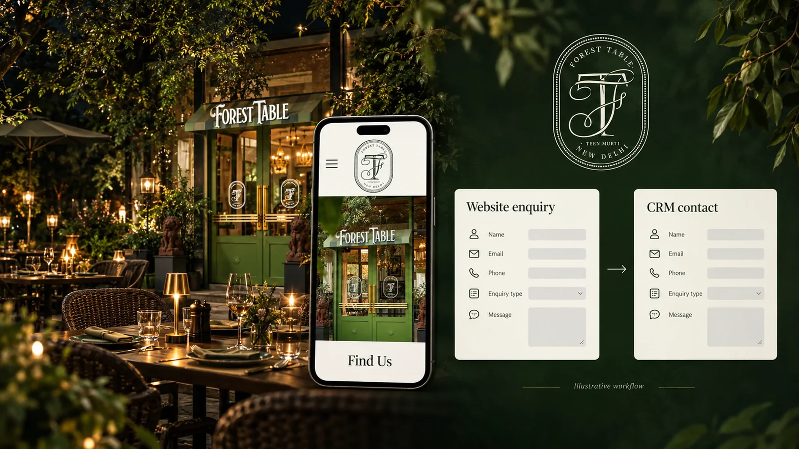 Forest Table mobile website with enquiry form connected to CRM contact record