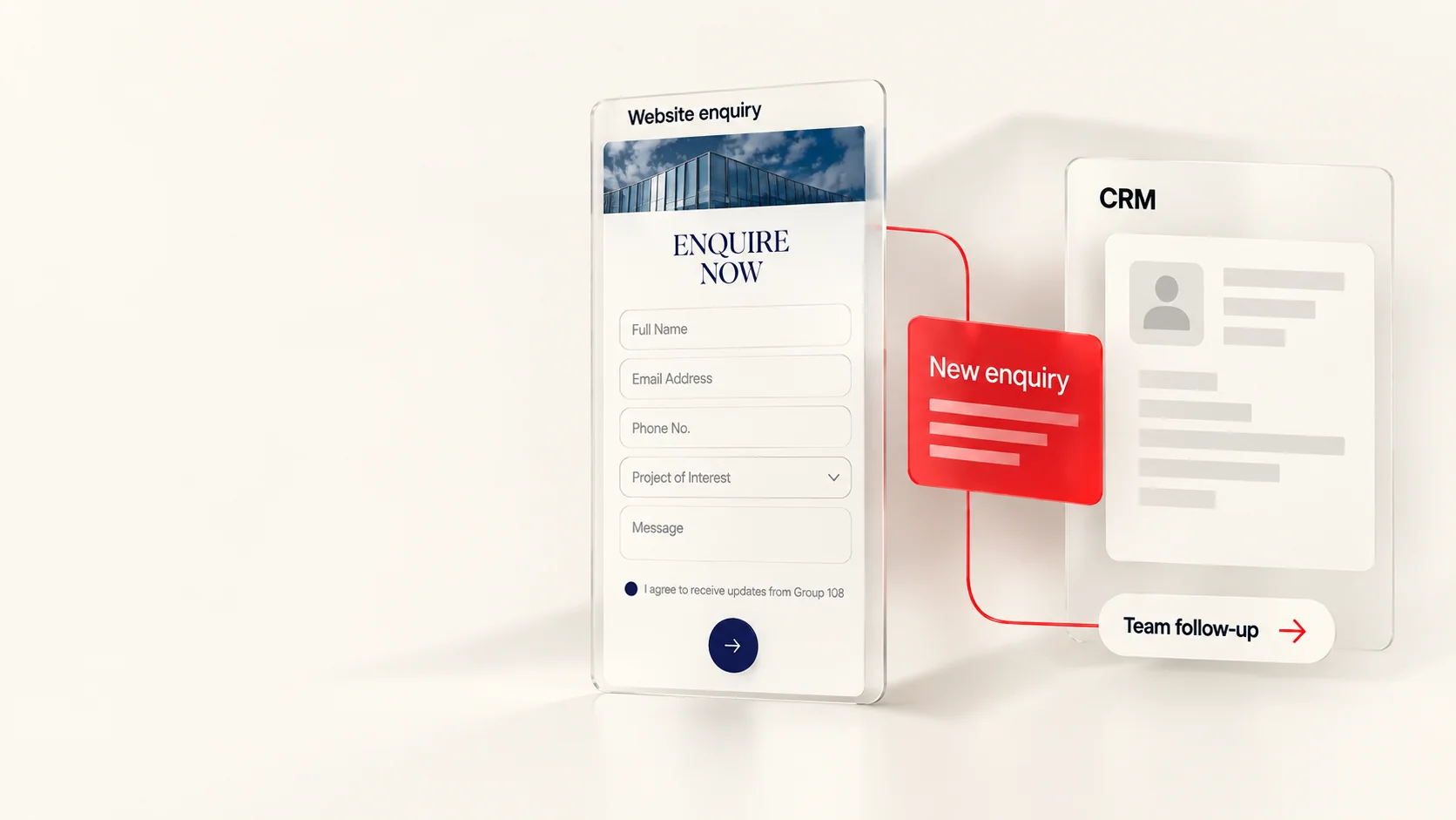 Group 108 website enquiry form connected to CRM for sales team follow-up