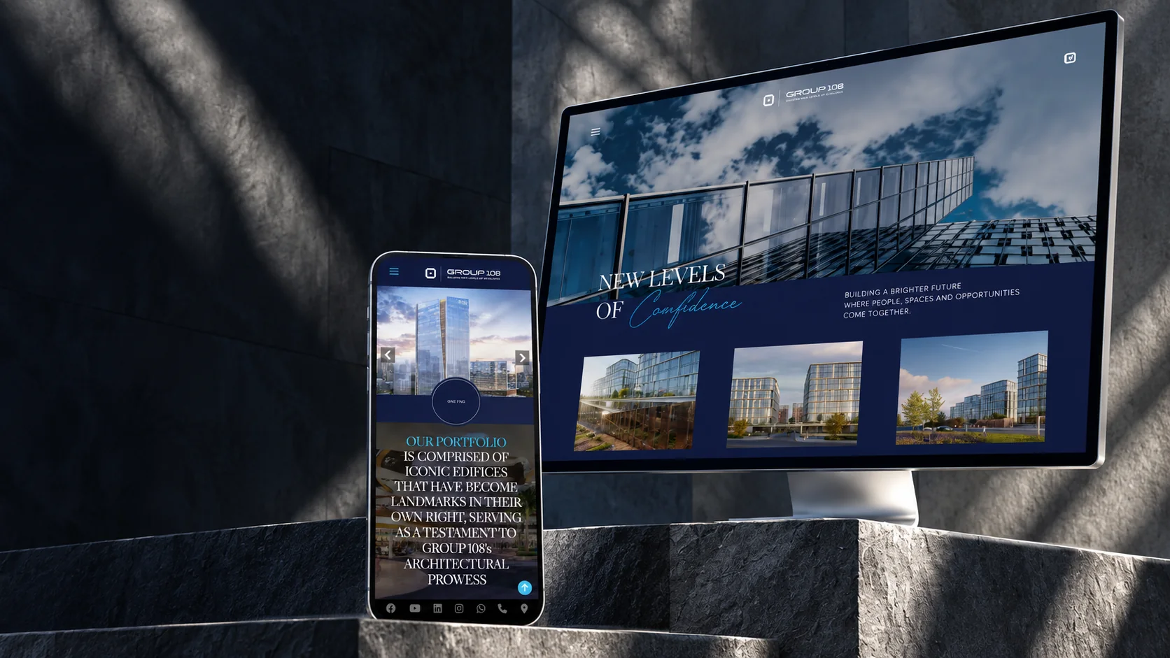 Group 108 real estate website on desktop and mobile, designed and developed by LemonTalks