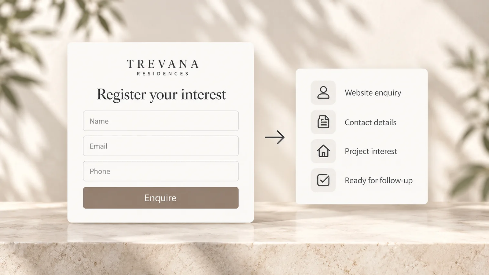 Trevana Residences register your interest form connected to CRM follow-up